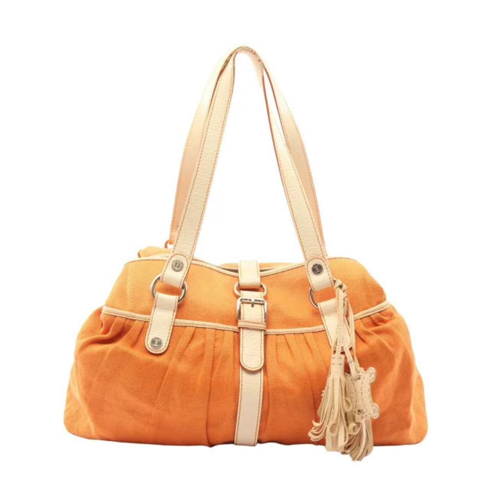 Celine Shoulder Bag Canvas Leather Orange